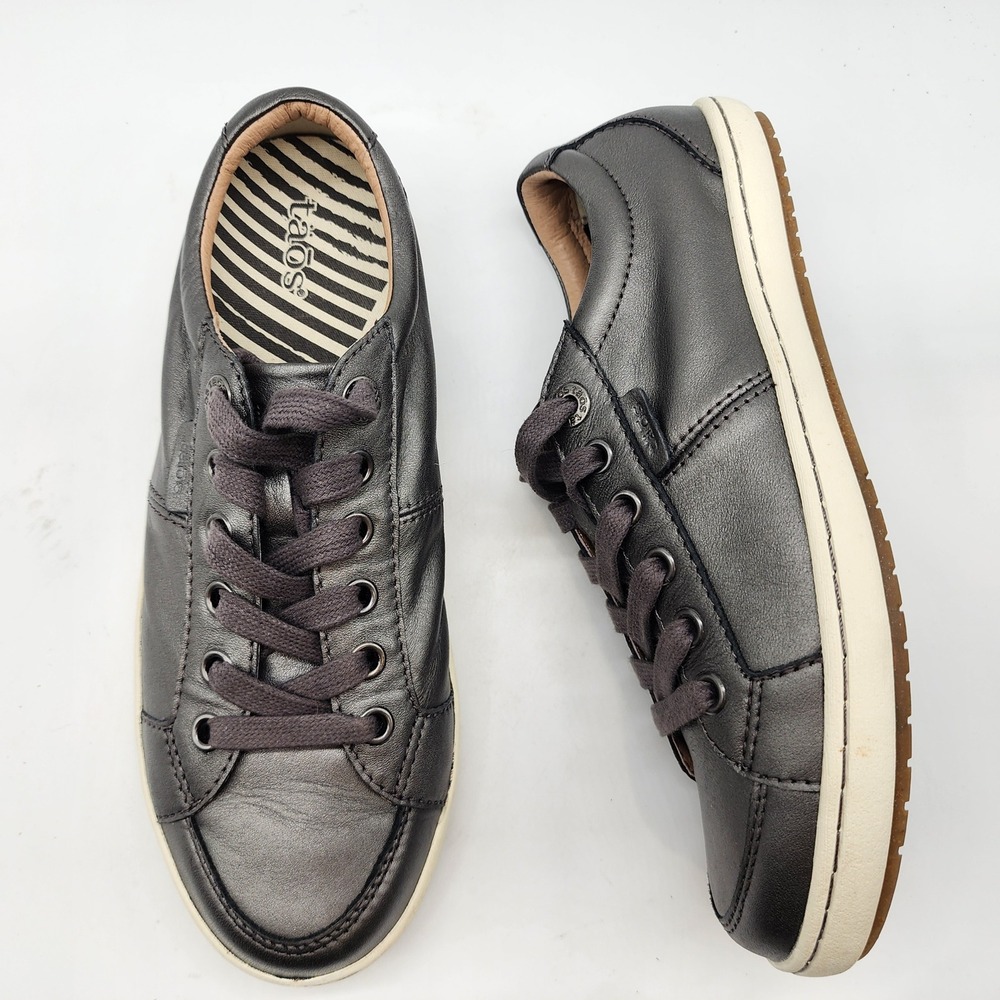Taos Onward Sneakers Women's 6.5 Pewter Metallic Leather Lace Up